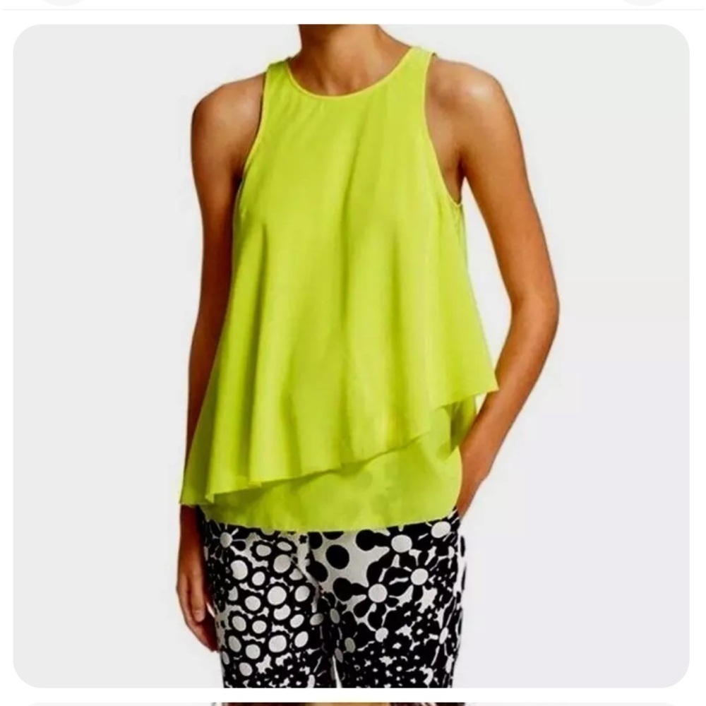TRINA TURK Blouse Kesso Tiered Silk Layered Tank Lime Yellow Top
Neon